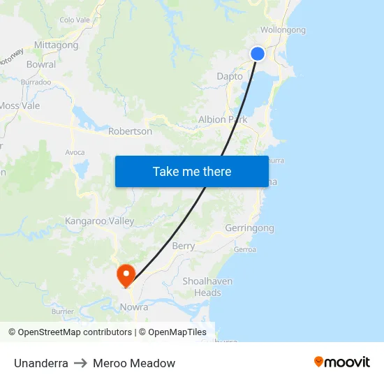 Unanderra to Meroo Meadow map