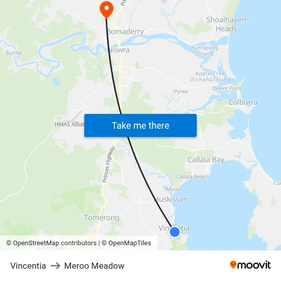 Vincentia to Meroo Meadow map