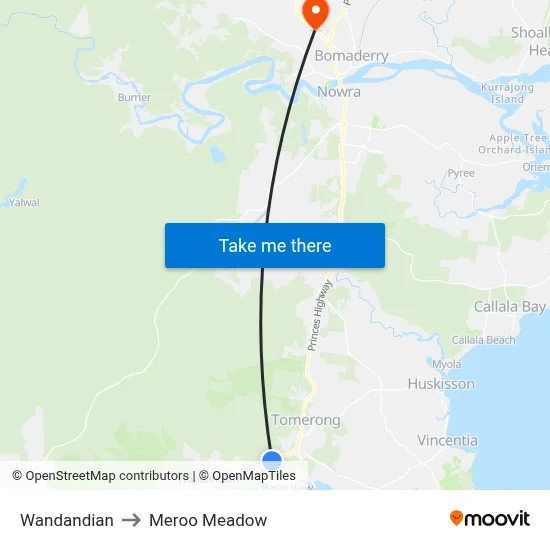 Wandandian to Meroo Meadow map