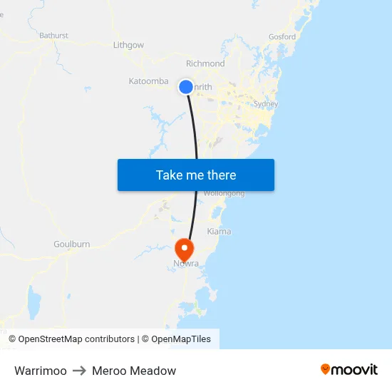Warrimoo to Meroo Meadow map