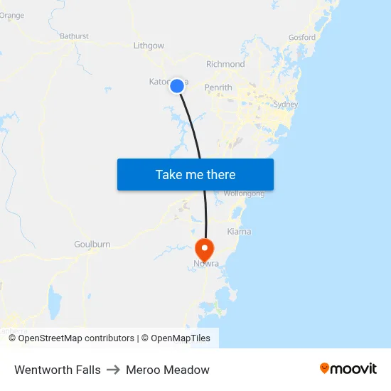 Wentworth Falls to Meroo Meadow map
