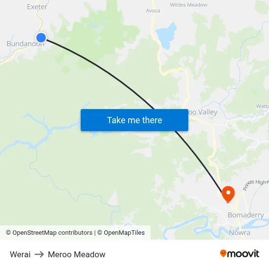 Werai to Meroo Meadow map
