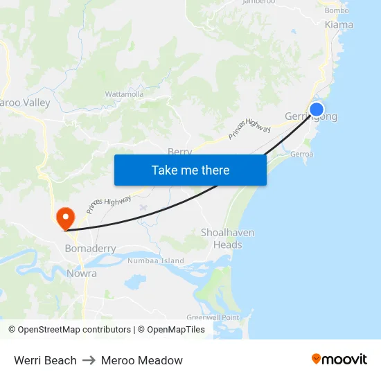 Werri Beach to Meroo Meadow map