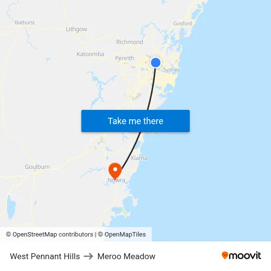West Pennant Hills to Meroo Meadow map