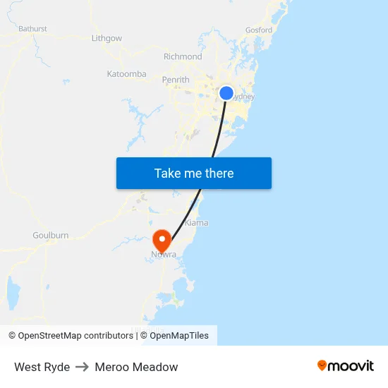 West Ryde to Meroo Meadow map