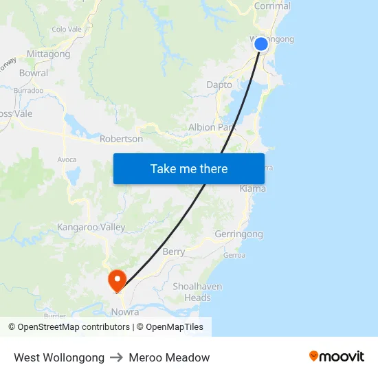 West Wollongong to Meroo Meadow map