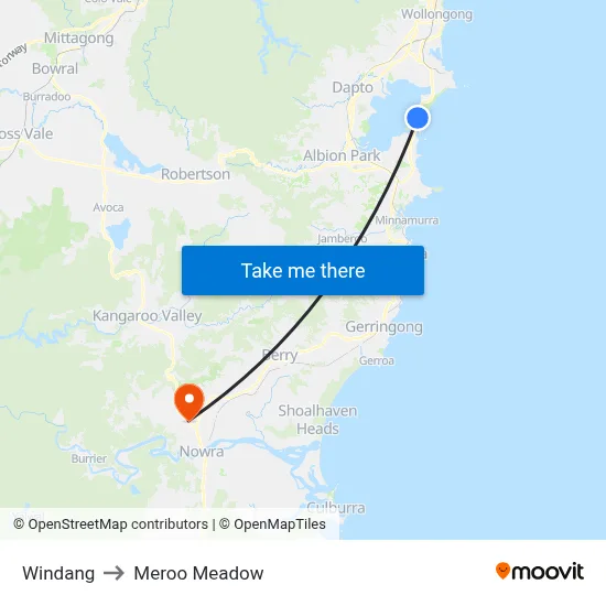 Windang to Meroo Meadow map