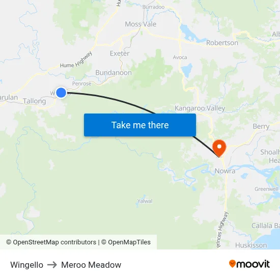 Wingello to Meroo Meadow map