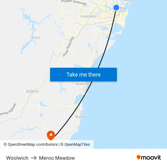 Woolwich to Meroo Meadow map