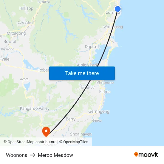 Woonona to Meroo Meadow map