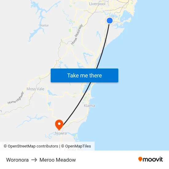 Woronora to Meroo Meadow map