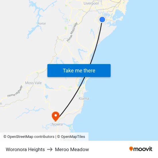 Woronora Heights to Meroo Meadow map