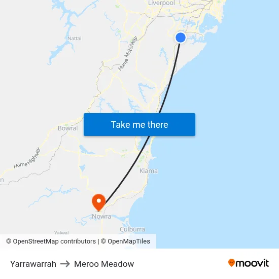 Yarrawarrah to Meroo Meadow map
