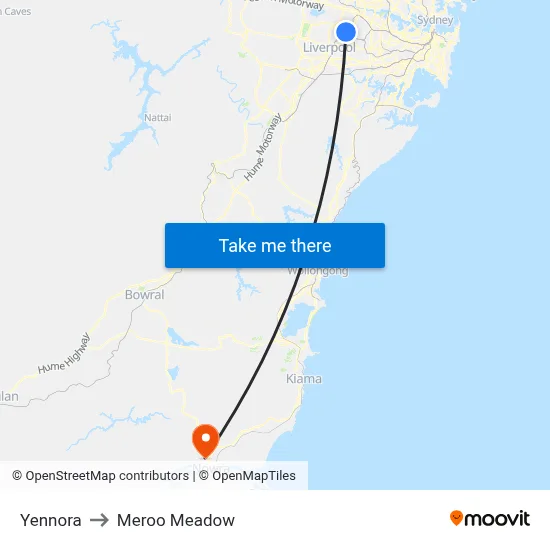 Yennora to Meroo Meadow map