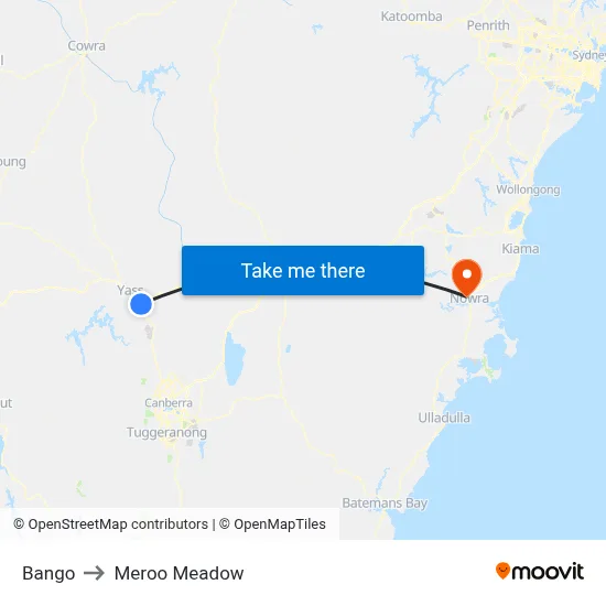 Bango to Meroo Meadow map