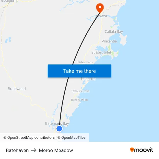 Batehaven to Meroo Meadow map