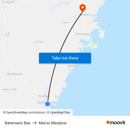 Batemans Bay to Meroo Meadow map