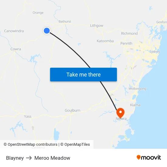 Blayney to Meroo Meadow map