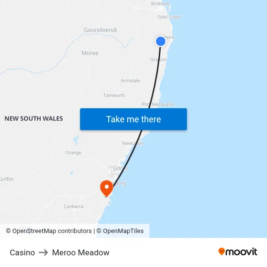 Casino to Meroo Meadow map