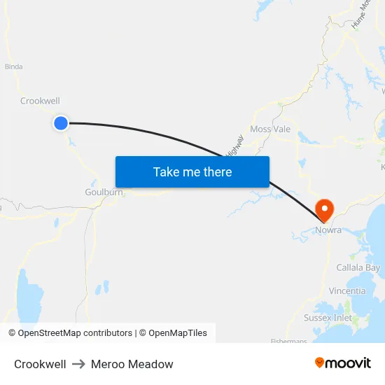 Crookwell to Meroo Meadow map