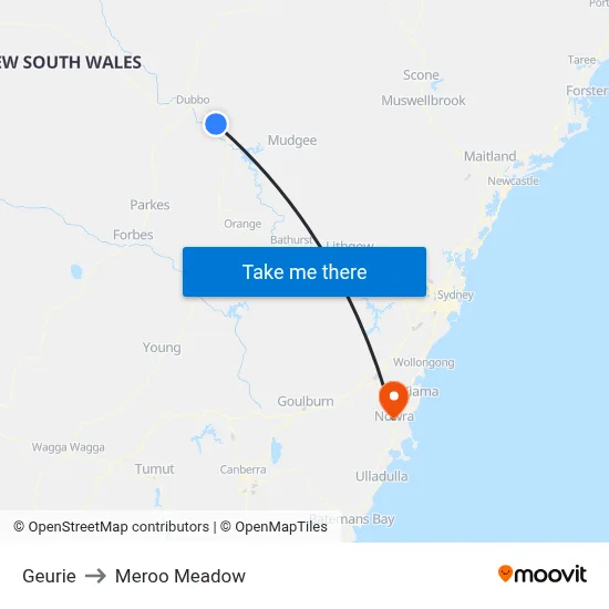 Geurie to Meroo Meadow map