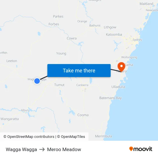 Wagga Wagga to Meroo Meadow map