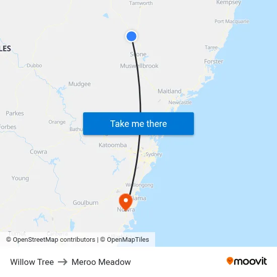 Willow Tree to Meroo Meadow map