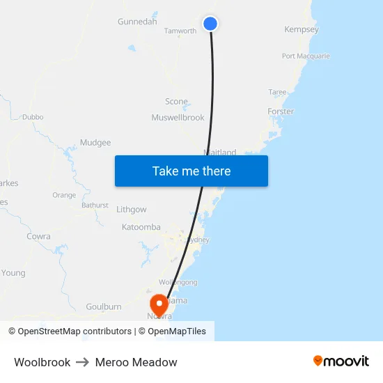 Woolbrook to Meroo Meadow map