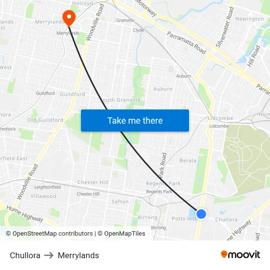 Chullora to Merrylands map