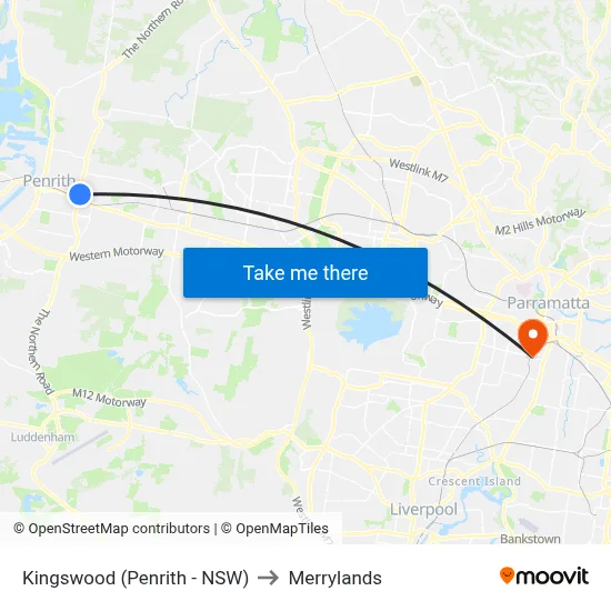 Kingswood (Penrith - NSW) to Merrylands map