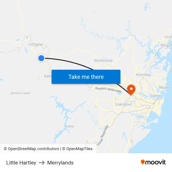 Little Hartley to Merrylands map