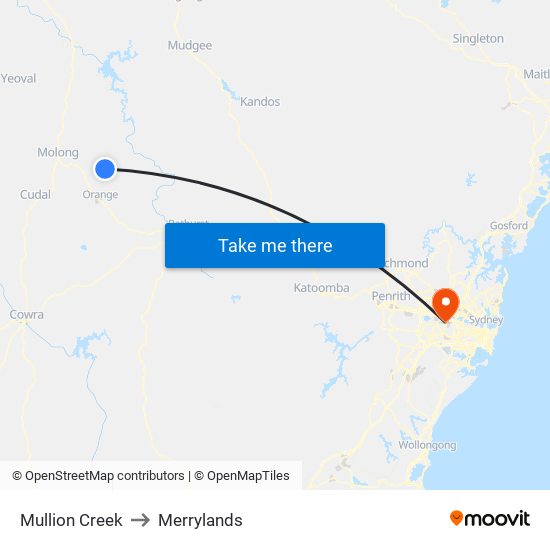 Mullion Creek to Merrylands map