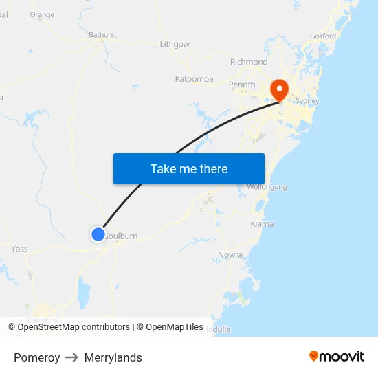 Pomeroy to Merrylands map