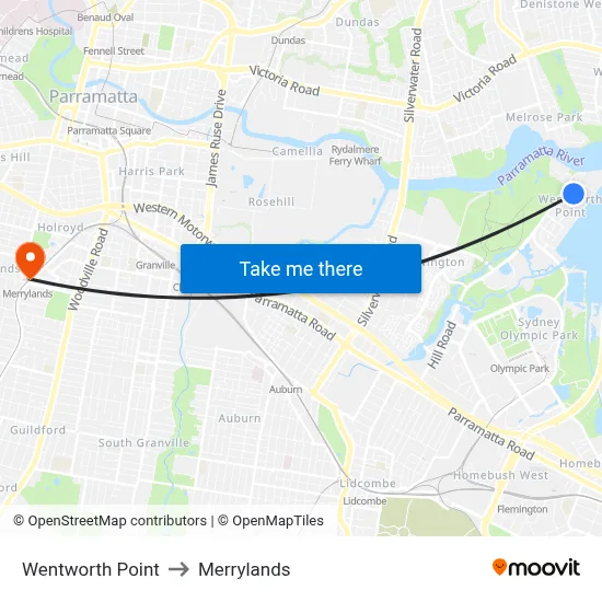 Wentworth Point to Merrylands map