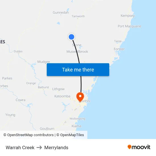 Warrah Creek to Merrylands map