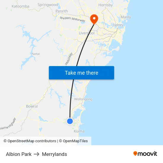 Albion Park to Merrylands map