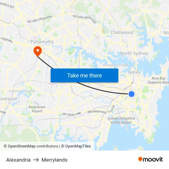 Alexandria to Merrylands map