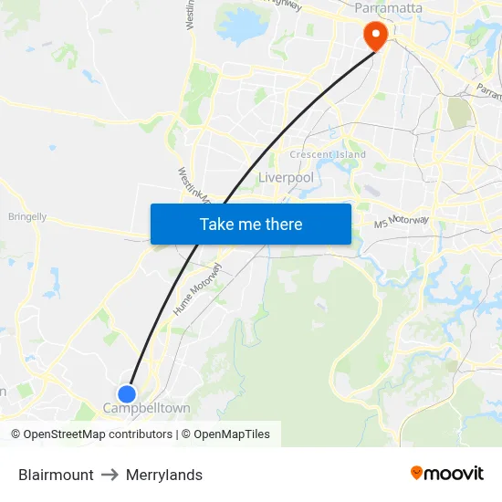 Blairmount to Merrylands map