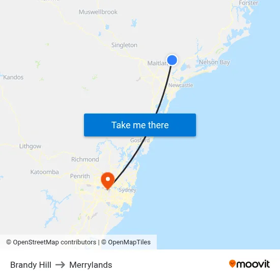 Brandy Hill to Merrylands map