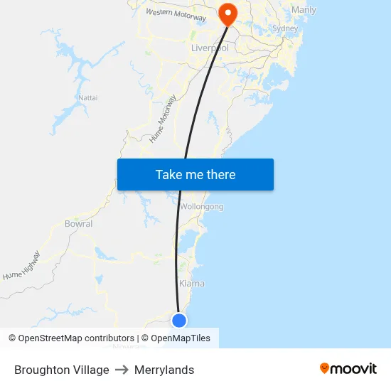 Broughton Village to Merrylands map