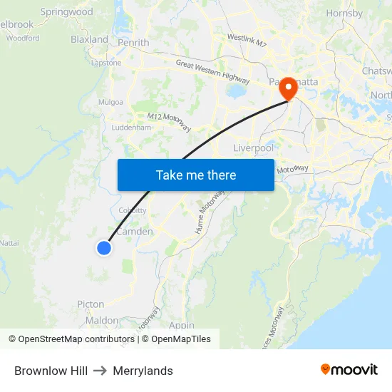 Brownlow Hill to Merrylands map