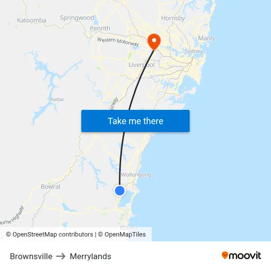 Brownsville to Merrylands map