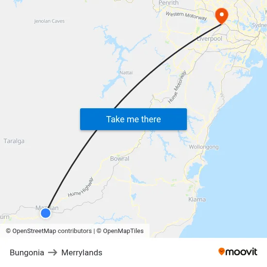 Bungonia to Merrylands map