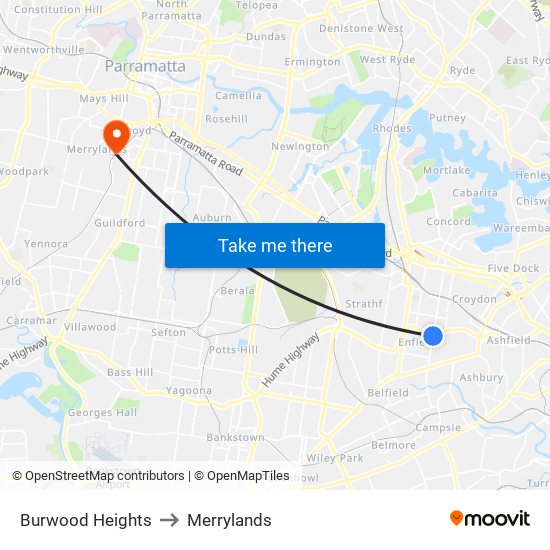 Burwood Heights to Merrylands map