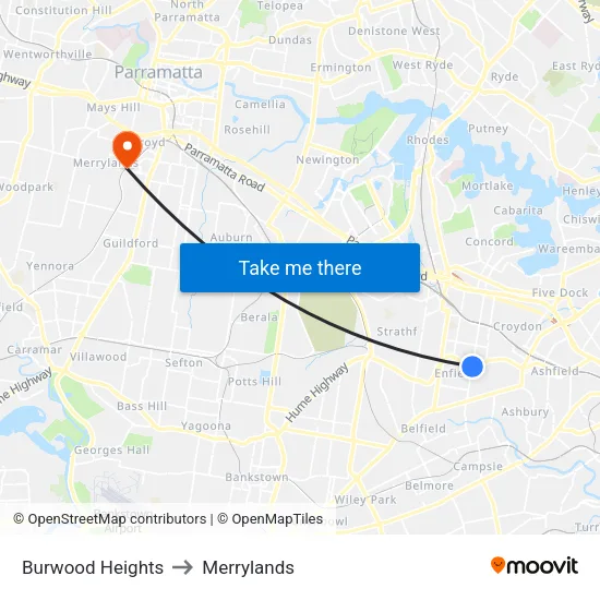 Burwood Heights to Merrylands map