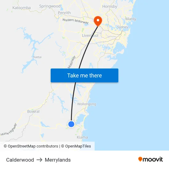 Calderwood to Merrylands map