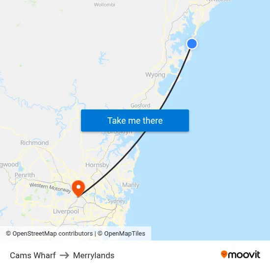 Cams Wharf to Merrylands map
