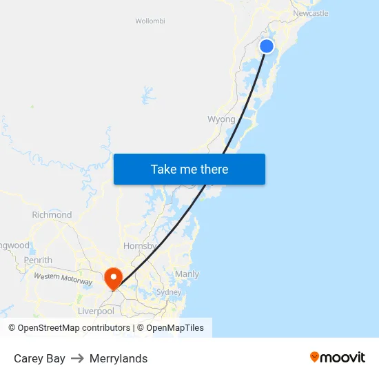 Carey Bay to Merrylands map