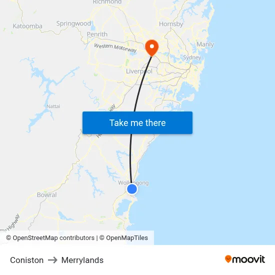 Coniston to Merrylands map