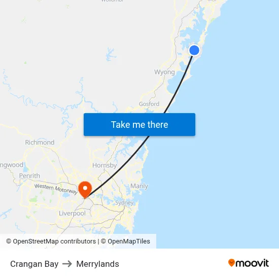 Crangan Bay to Merrylands map